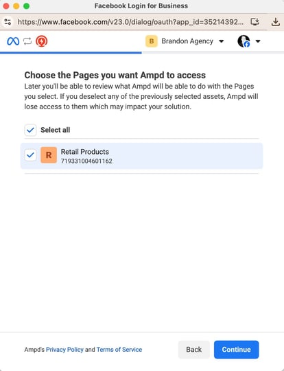 Meta ads connection - Page - step 4