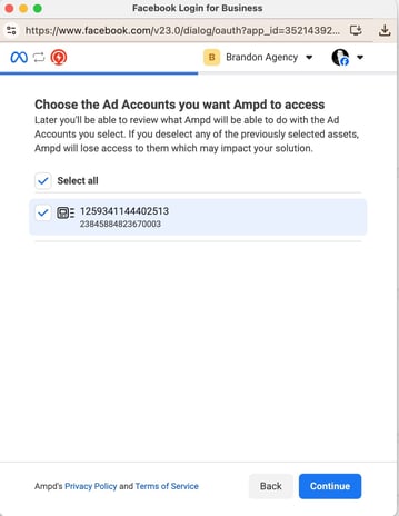 Meta ads connection - ad account - step 3