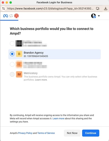 Meta ads connection - step 2